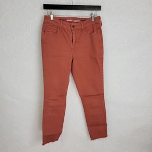Old Navy Women's Rockstar Pants 6 Coral Orange Mid Rise Straight Leg Button Zip